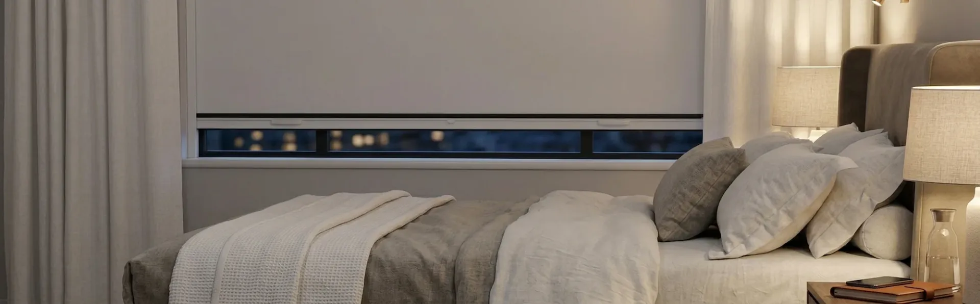Made to measure blackout blind for bedroom window with side tracks